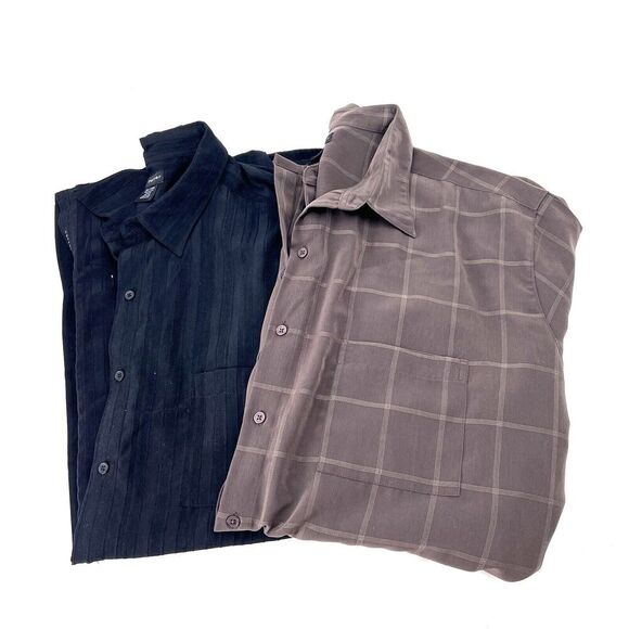 J Ferar 2 Piece Black & Brown Short Sleeve Button Down Shirt Mens - Picture 1 of 7